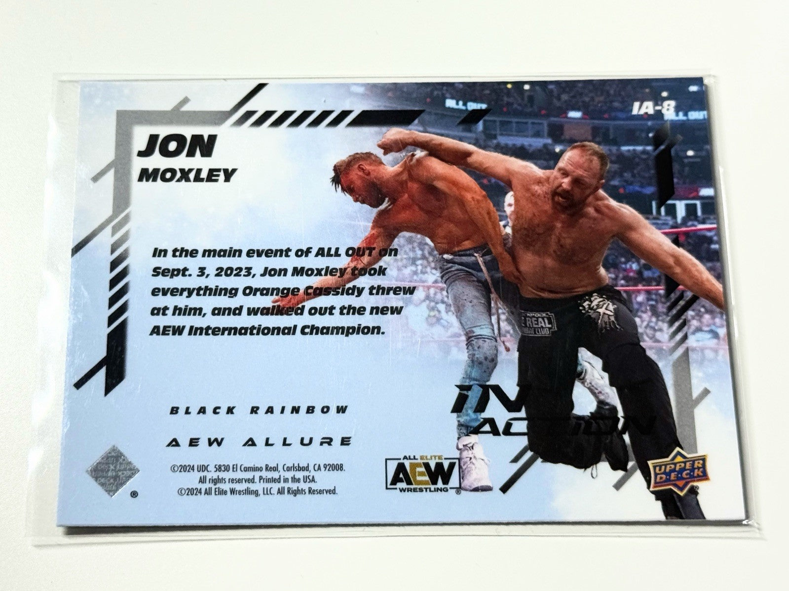 2024 Upper Deck AEW Allure Jon Moxley In Action Black Rainbow Card IA-8