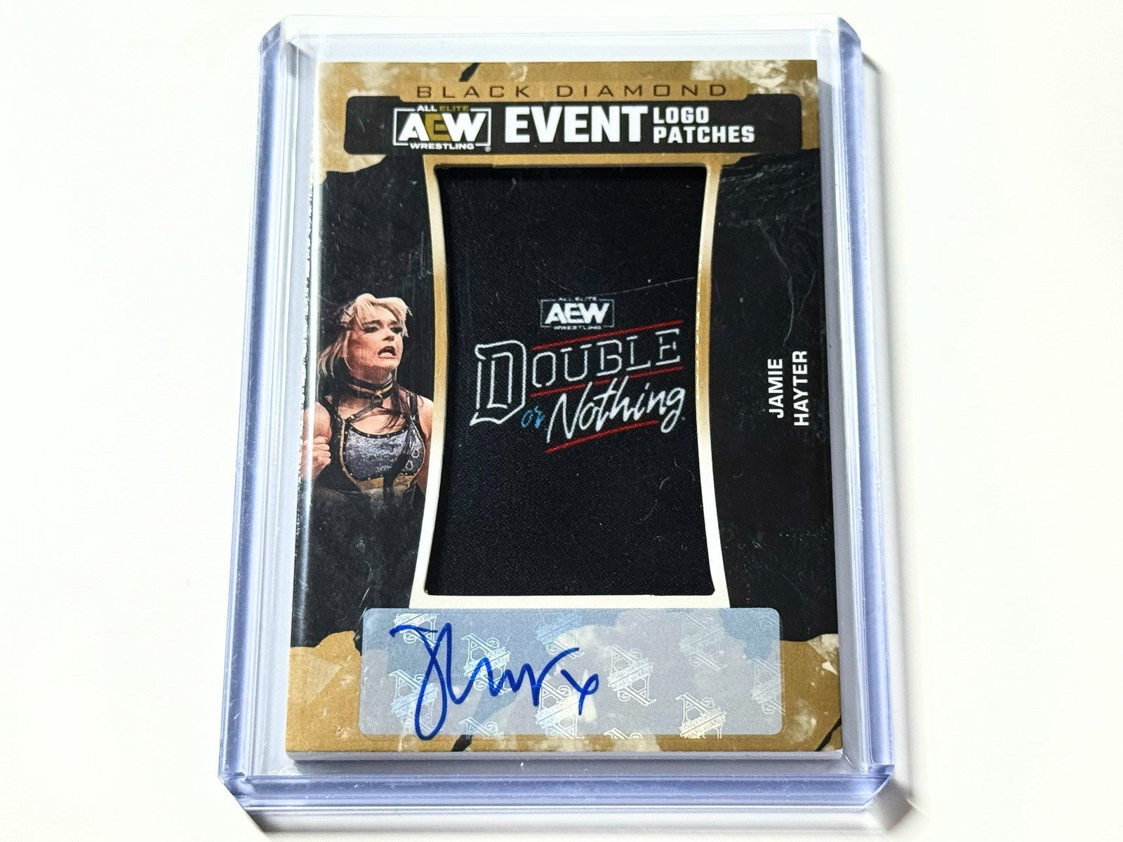 2024 Upper Deck AEW Black Diamond Jamie Hayter Double or Nothing Gold Patch /99 Autographed Card LPDN-5