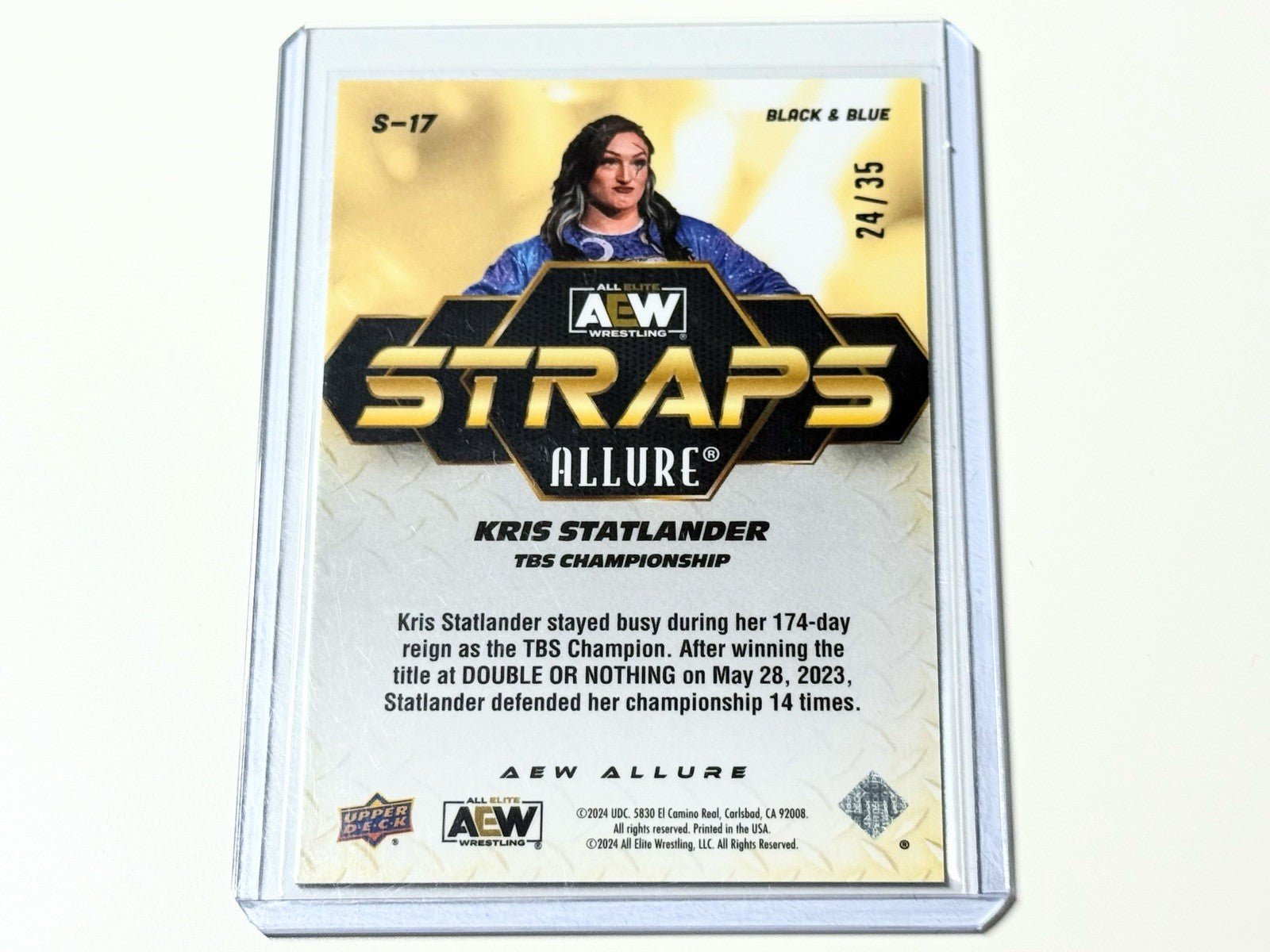 2024 Upper Deck AEW Allure Kris Statlander Straps Black & Blue TBS Title /35 Card S-17