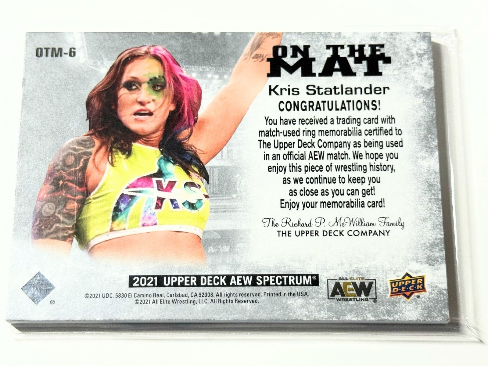 2021 Upper Deck AEW Spectrum Kris Statlander On The Mat Relic Card OTM-6