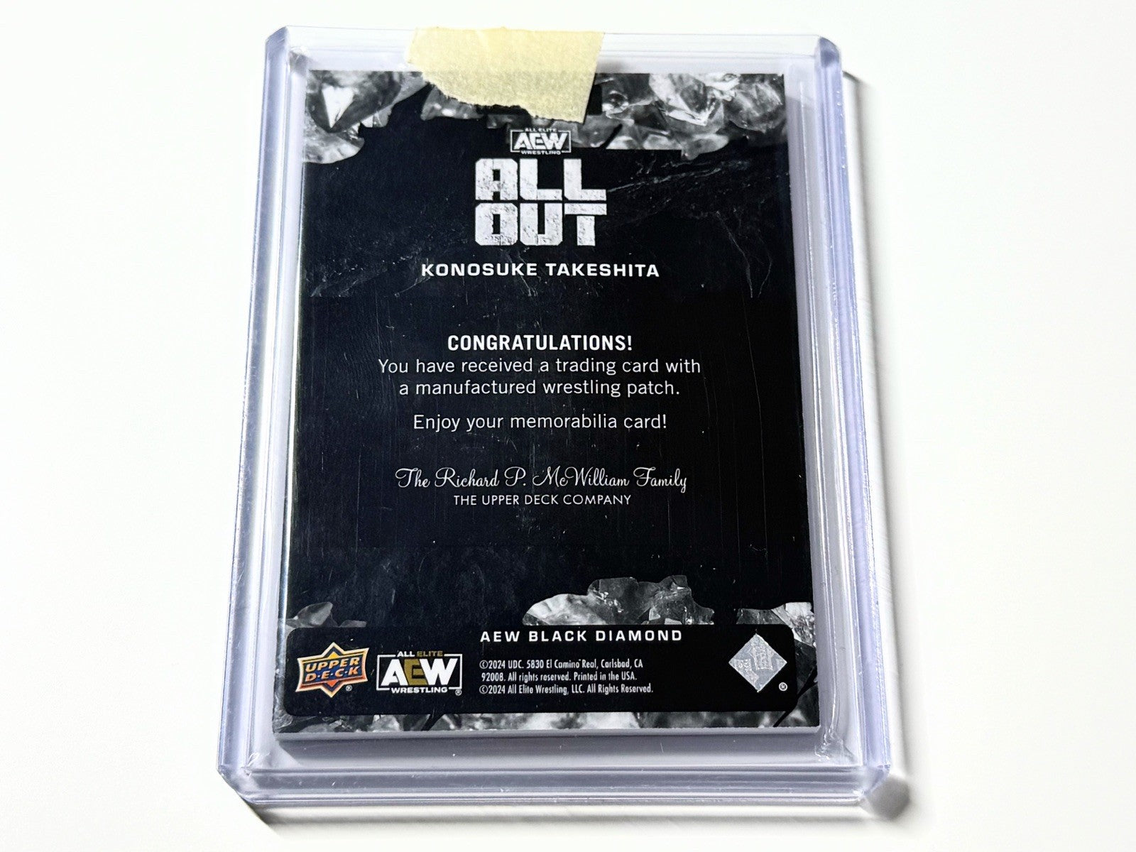 2024 Upper Deck AEW Black Diamond Konosuke Takeshita All Out Patch Card LPAO-7