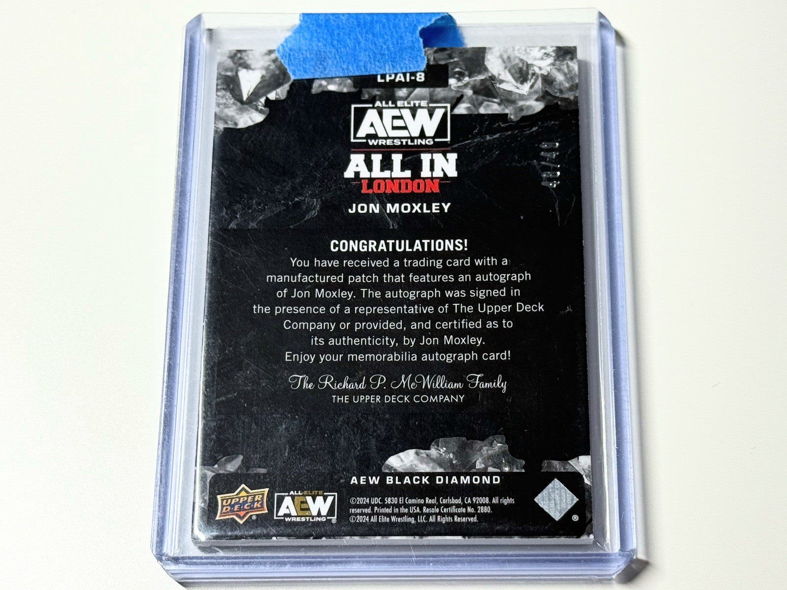 2024 Upper Deck AEW Black Diamond Jon Moxley All In 2023 Patch /49 Autographed Card LPAI-8