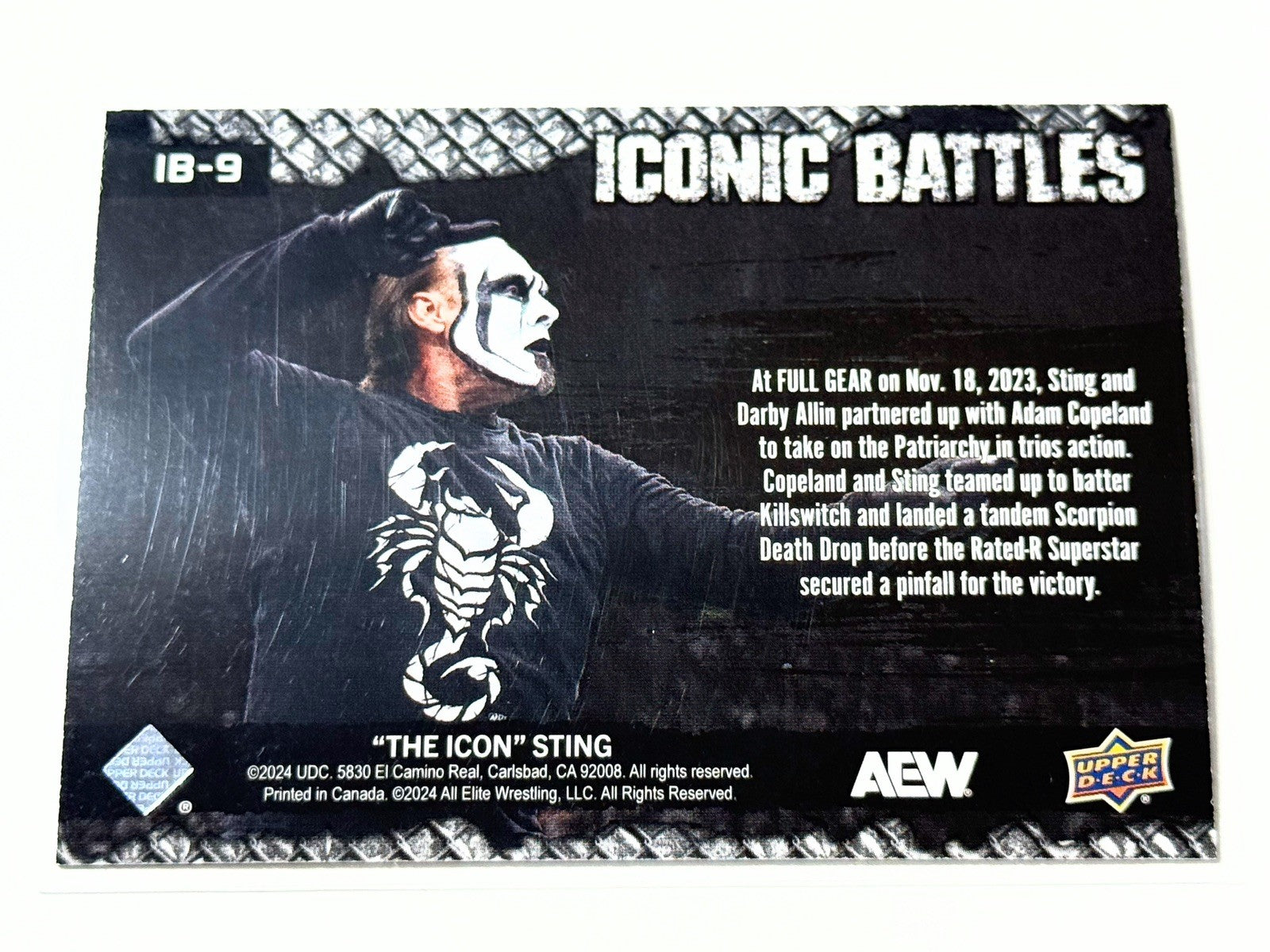 2024 Upper Deck AEW The Icon Sting Iconic Battles Full Gear 2023 Card IB-9