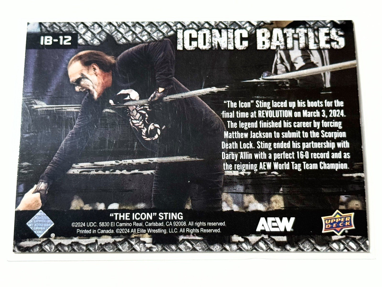 2024 Upper Deck AEW The Icon Sting Iconic Battles Flair Retirement Card IB-12