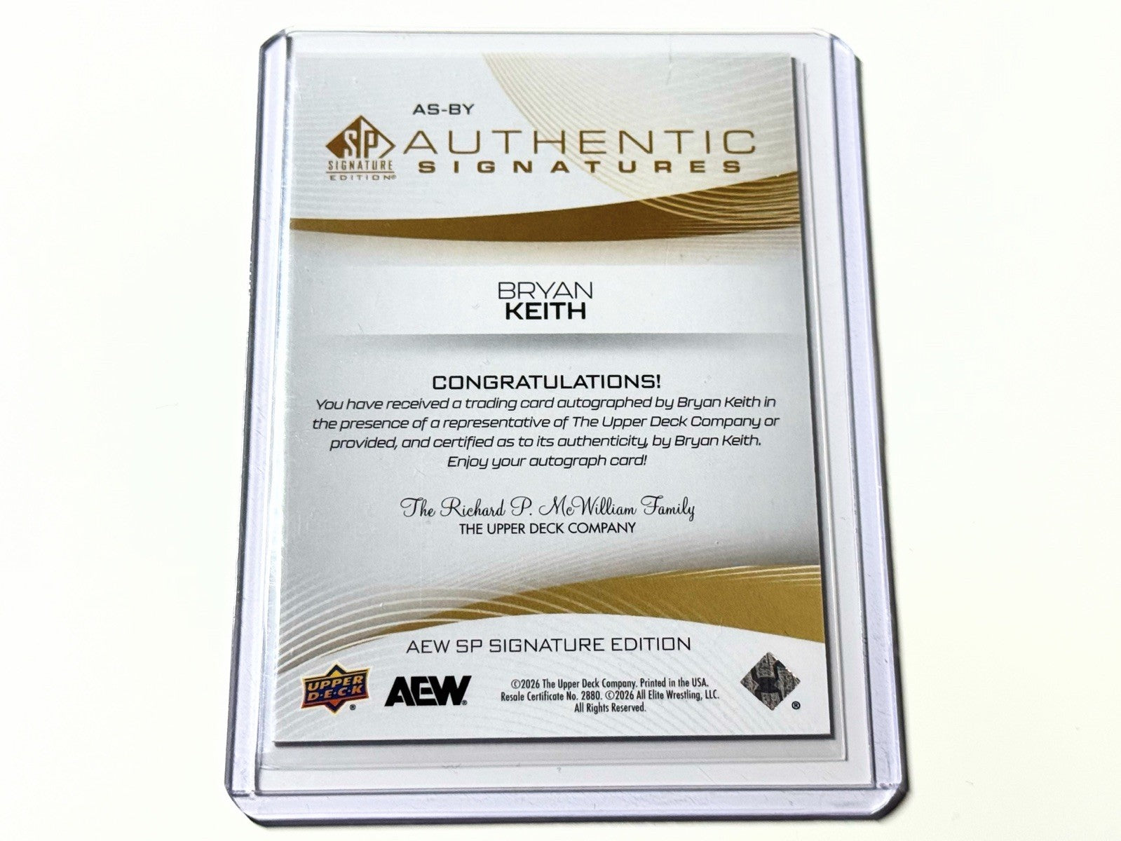 2026 Upper Deck AEW SP Signature Edition Bryan Keith Authentic Signatures Autographed Card AS-BY