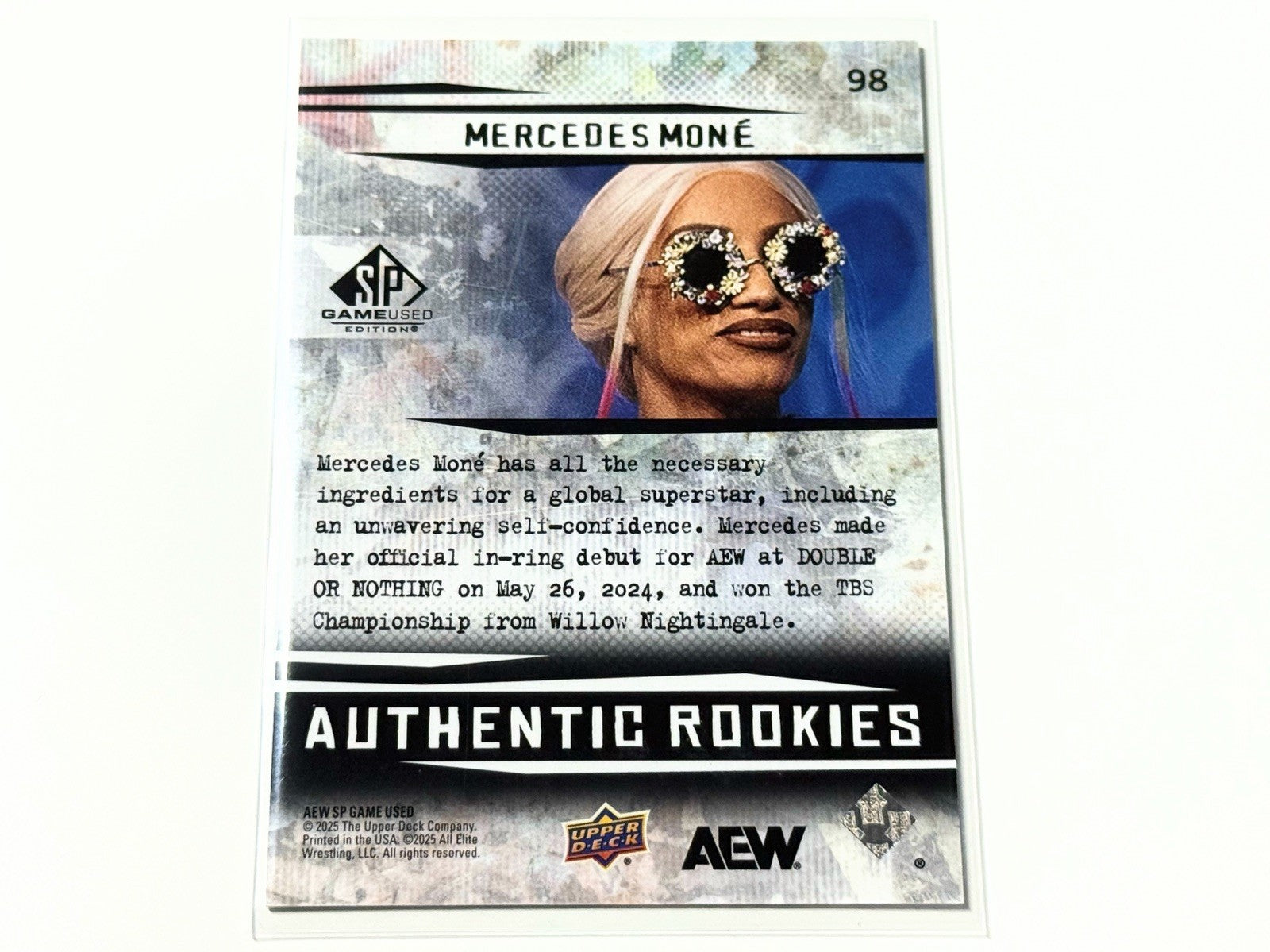 2025 Upper Deck AEW SP Game Used Mercedes Mone Authentic Rookies Base Card #98