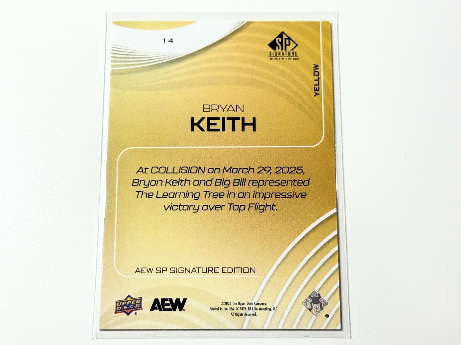2026 Upper Deck AEW SP Signature Edition Bryan Keith /50 Yellow Card #14