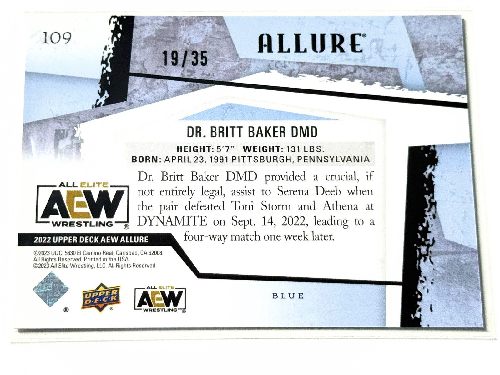 2022 Upper Deck AEW Allure Dr. Britt Baker DMD Blue Parallel /35 Card #109