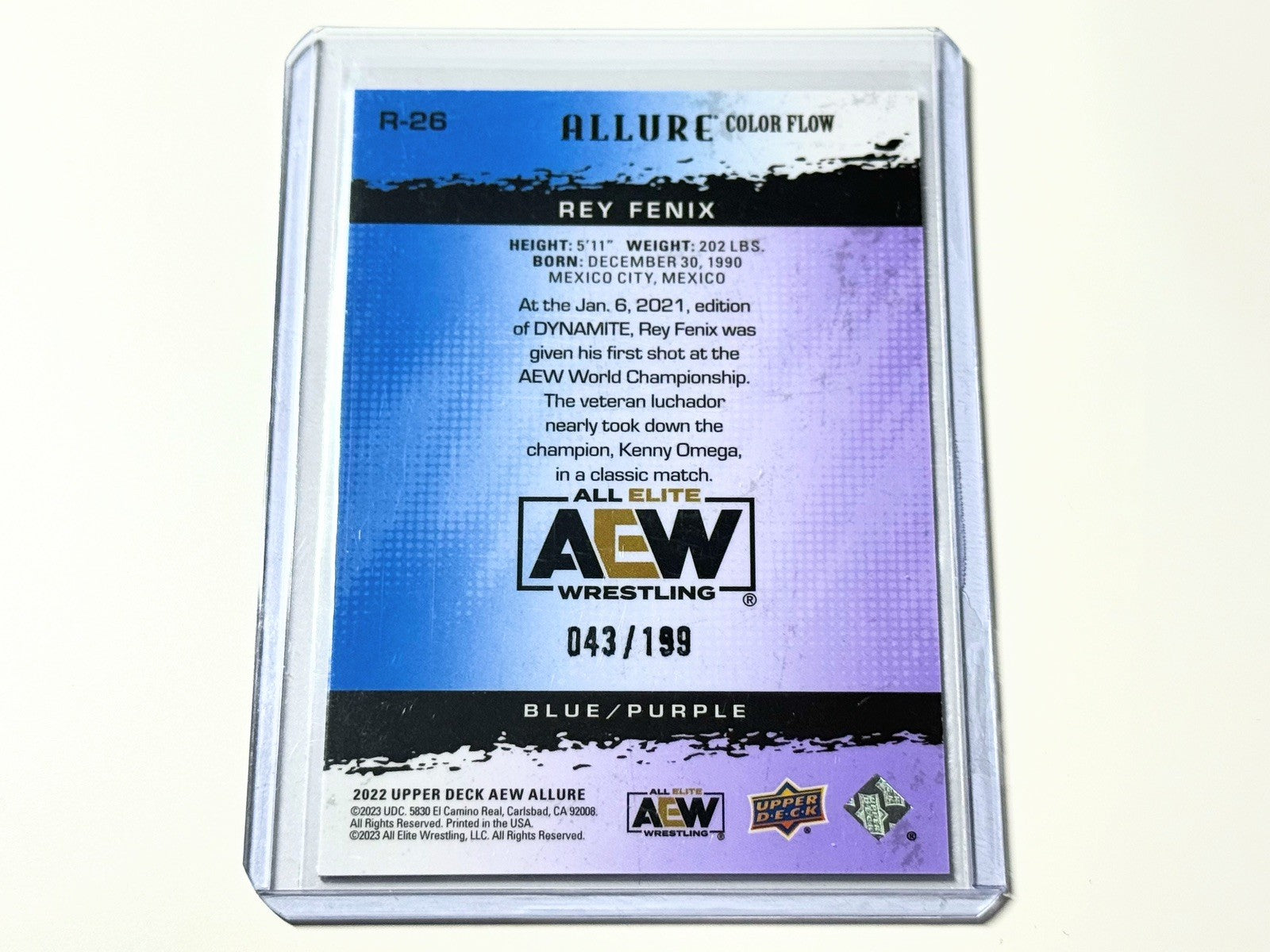 2022 Upper Deck AEW Allure Rey Fenix Blue Purple Color Flow /199 Card R-26