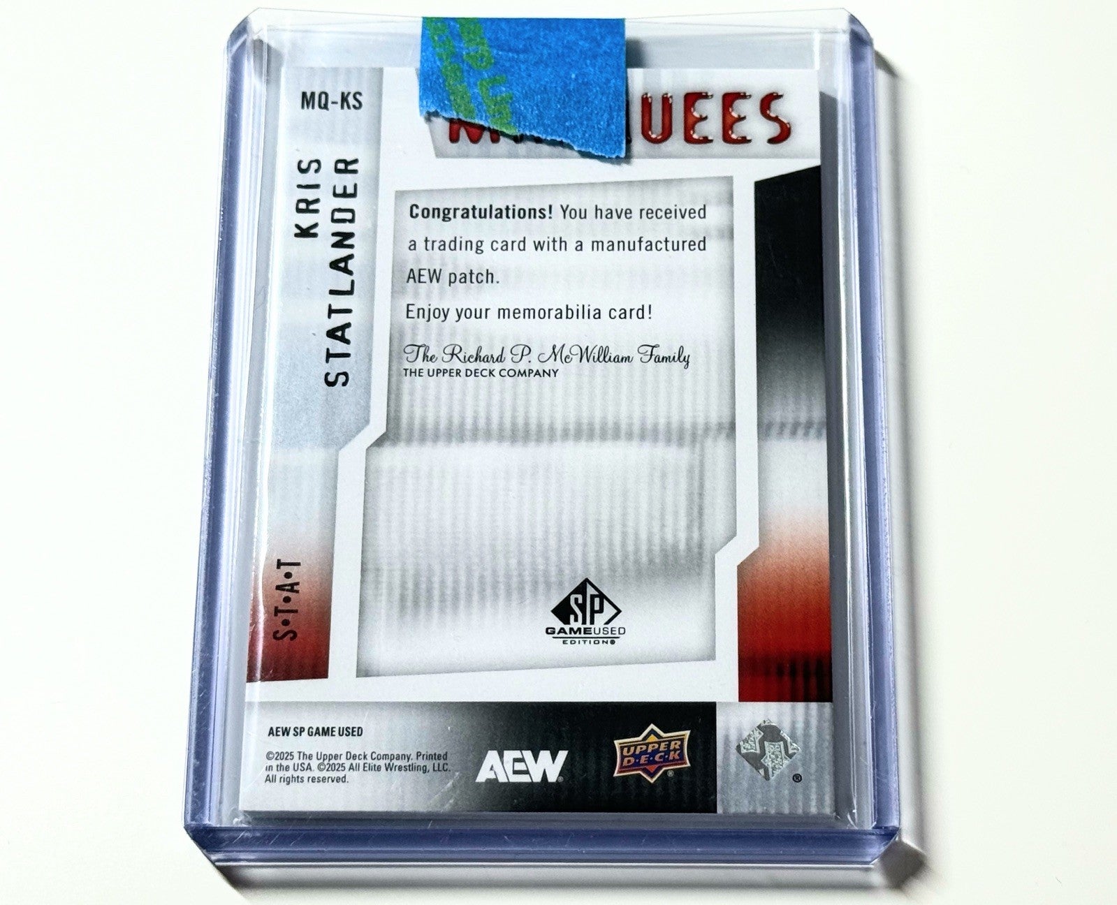 2025 Upper Deck AEW SP Game Used Kris Statlander Marquees A /50 Card MQ-KS
