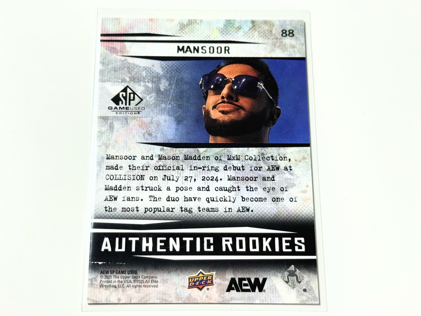 2025 Upper Deck AEW SP Game Used Mansoor Authentic Rookie Base Card #88