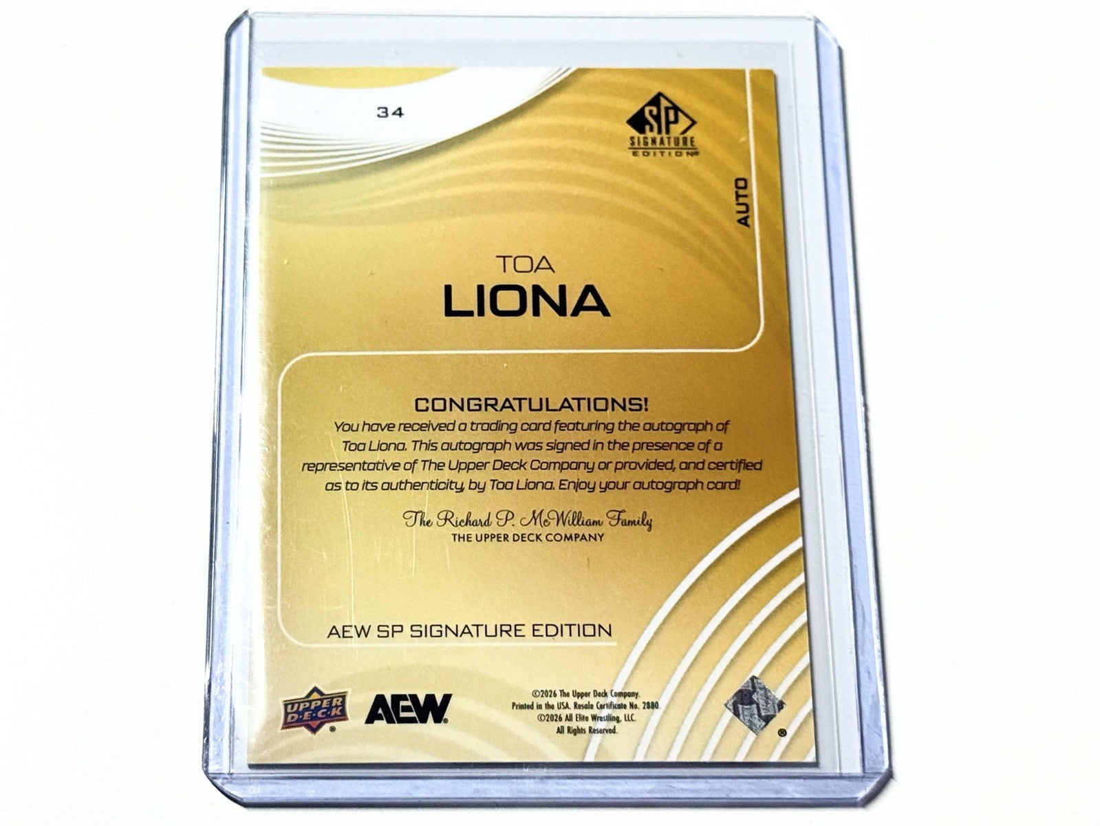 2026 Upper Deck AEW SP Signature Edition Toa Liona Autographed Card #34