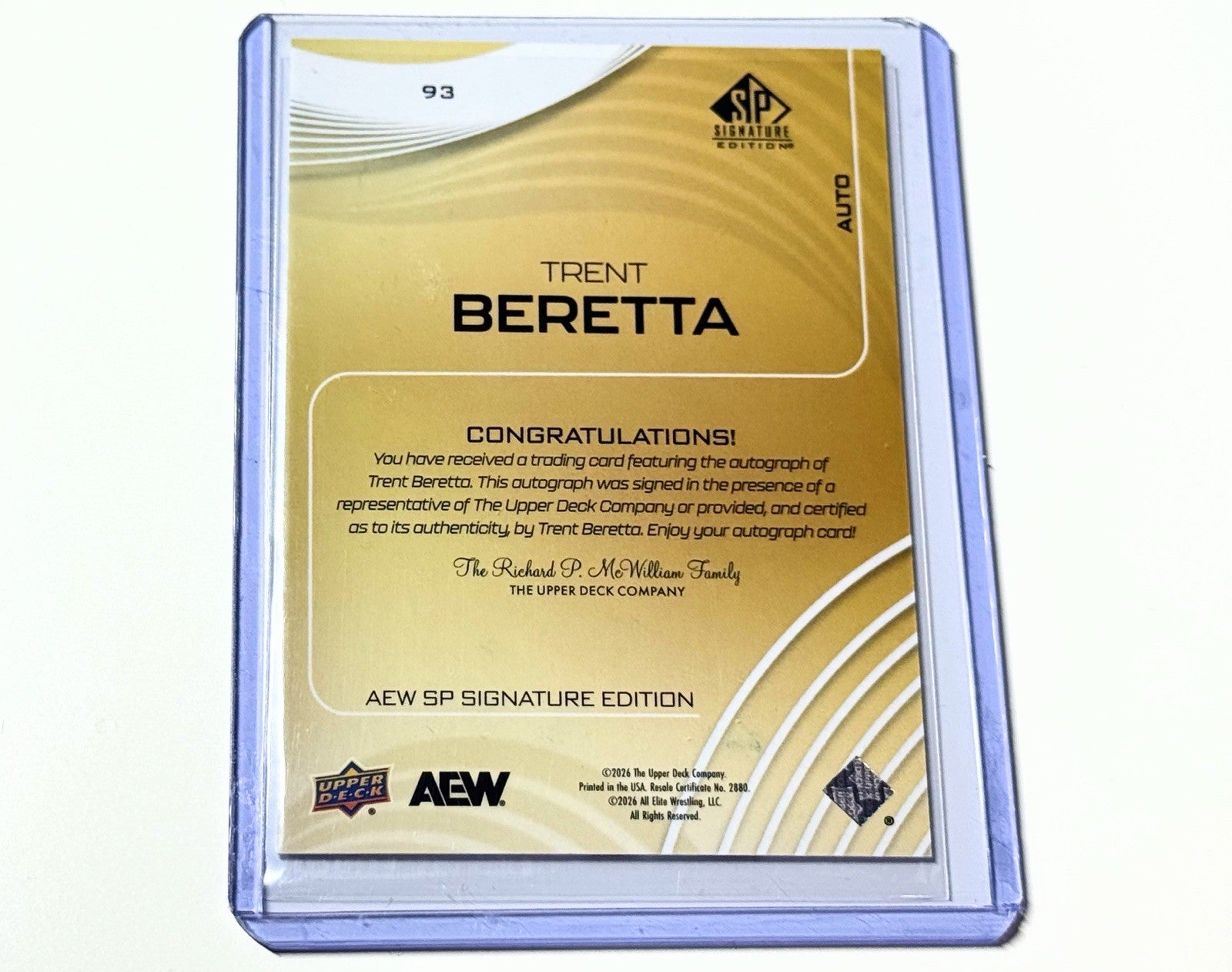 2026 Upper Deck AEW SP Signature Edition Trent Beretta Autographed Card #93
