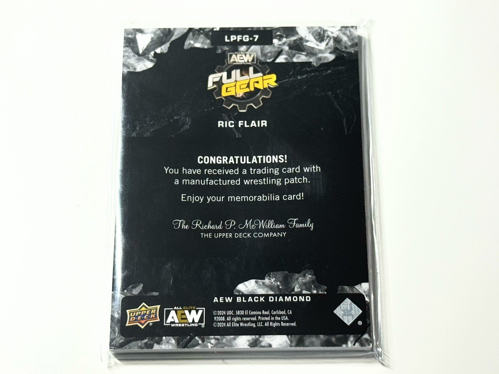 2024 Upper Deck AEW Black Diamond Ric Flair Full Gear Patch Card LPFG-7