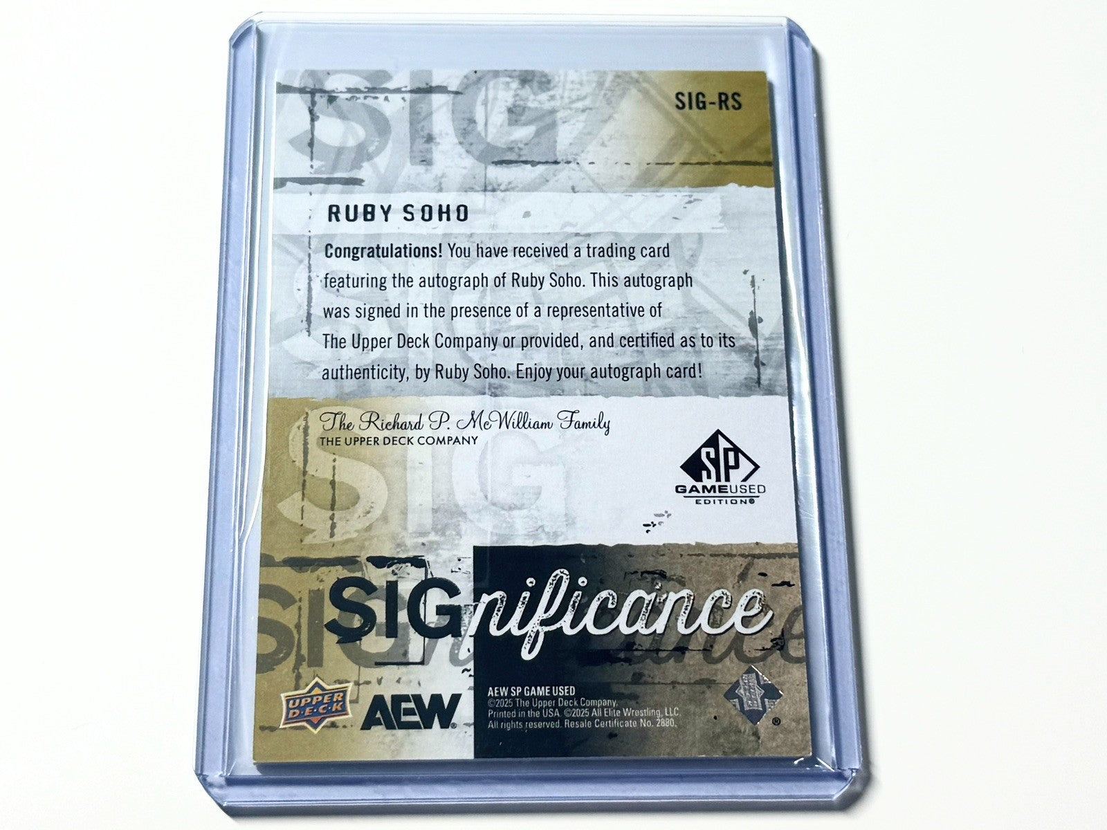 2025 Upper Deck AEW SP Game Used Ruby Soho Significance Autographed Card SIG-RS