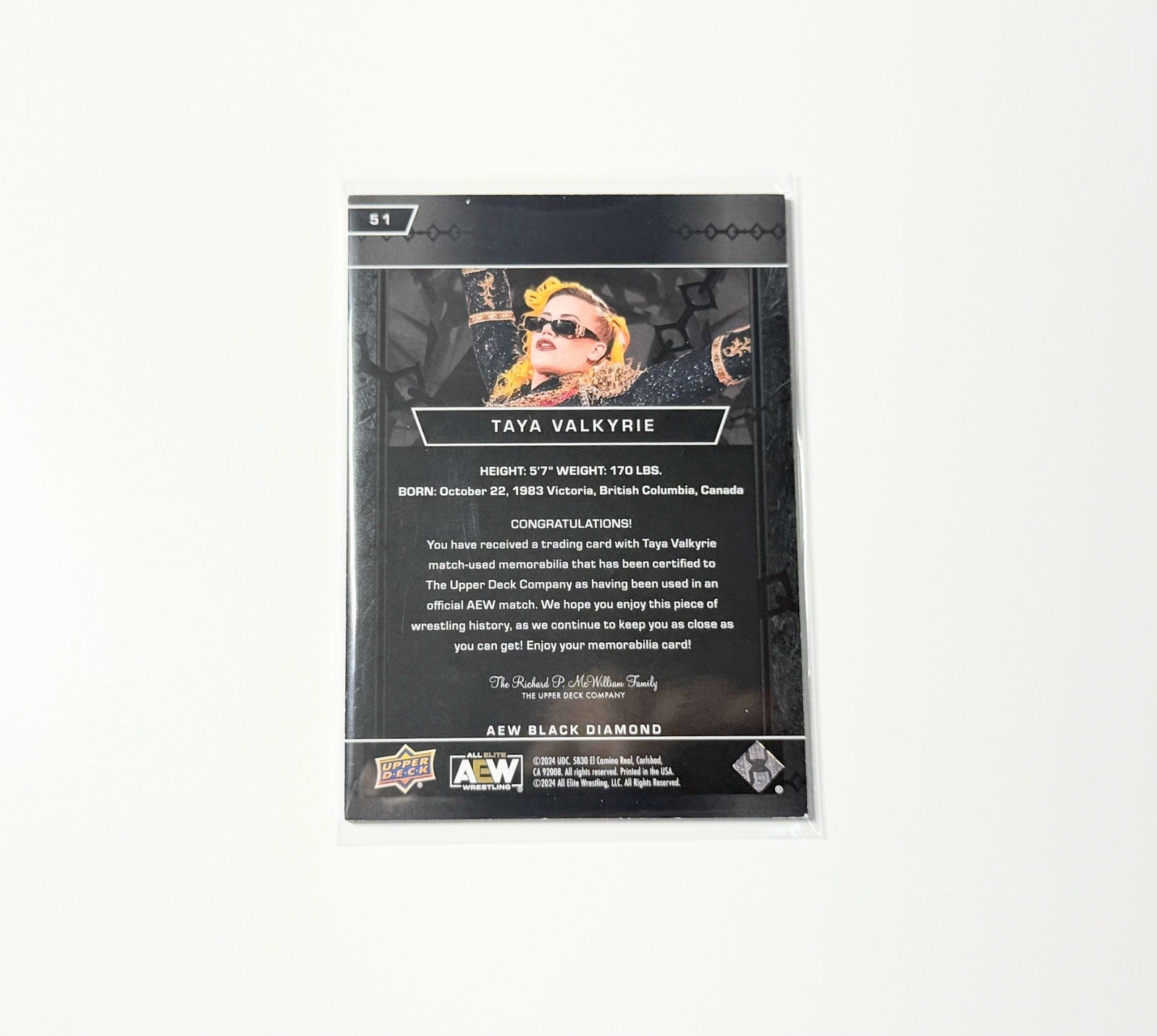 2024 Upper Deck AEW Black Diamond Taya Valkyrie /25 Relic Card #51