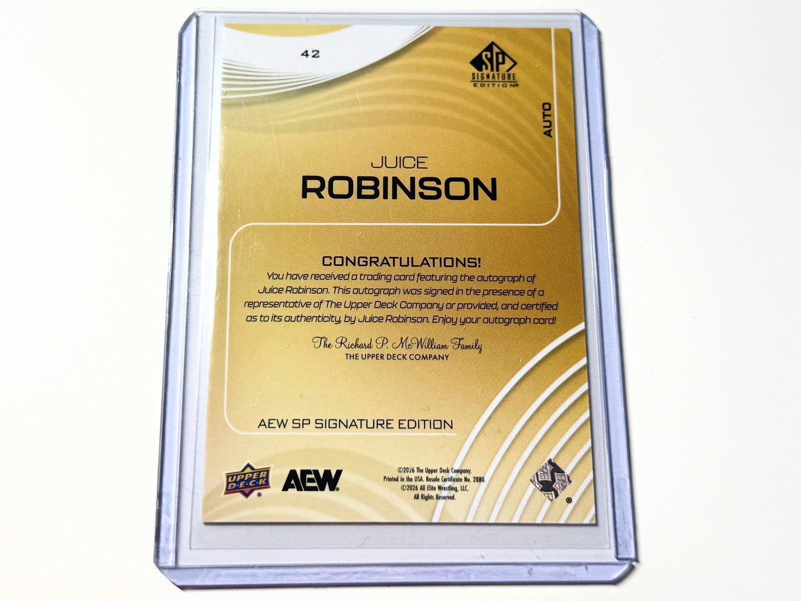 2026 Upper Deck AEW SP Signature Edition Juice Robinson Autographed Card #42