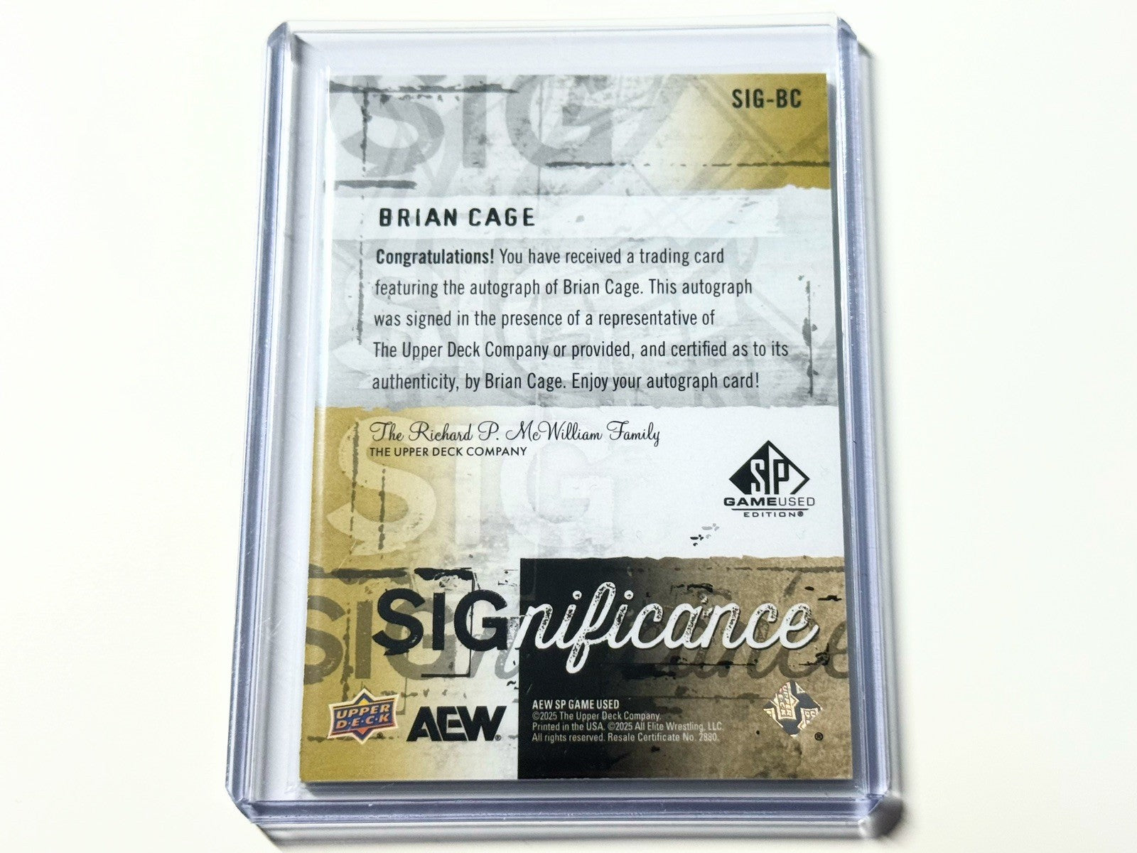 2025 Upper Deck AEW SP Game Used Brian Cage Significance Autographed Card SIG-BC
