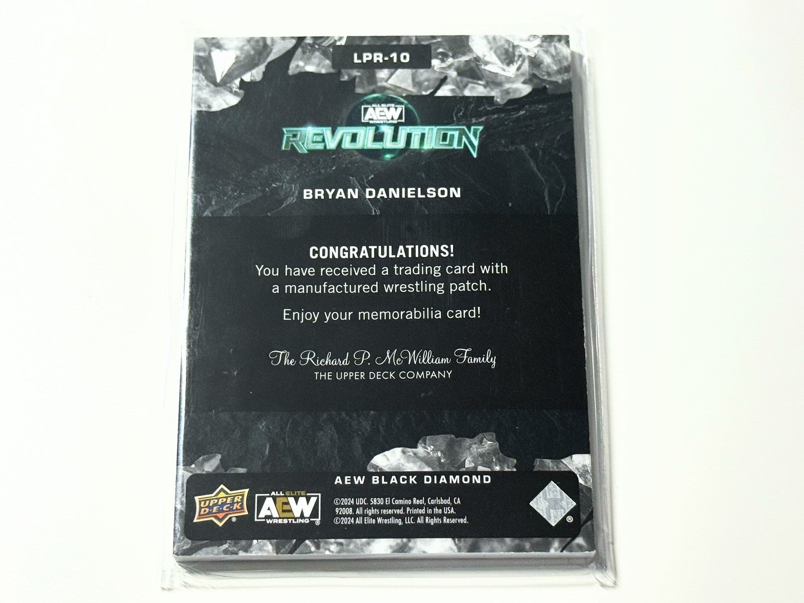 2024 Upper Deck AEW Black Diamond Bryan Danielson Revolution Patch Card LPR-10