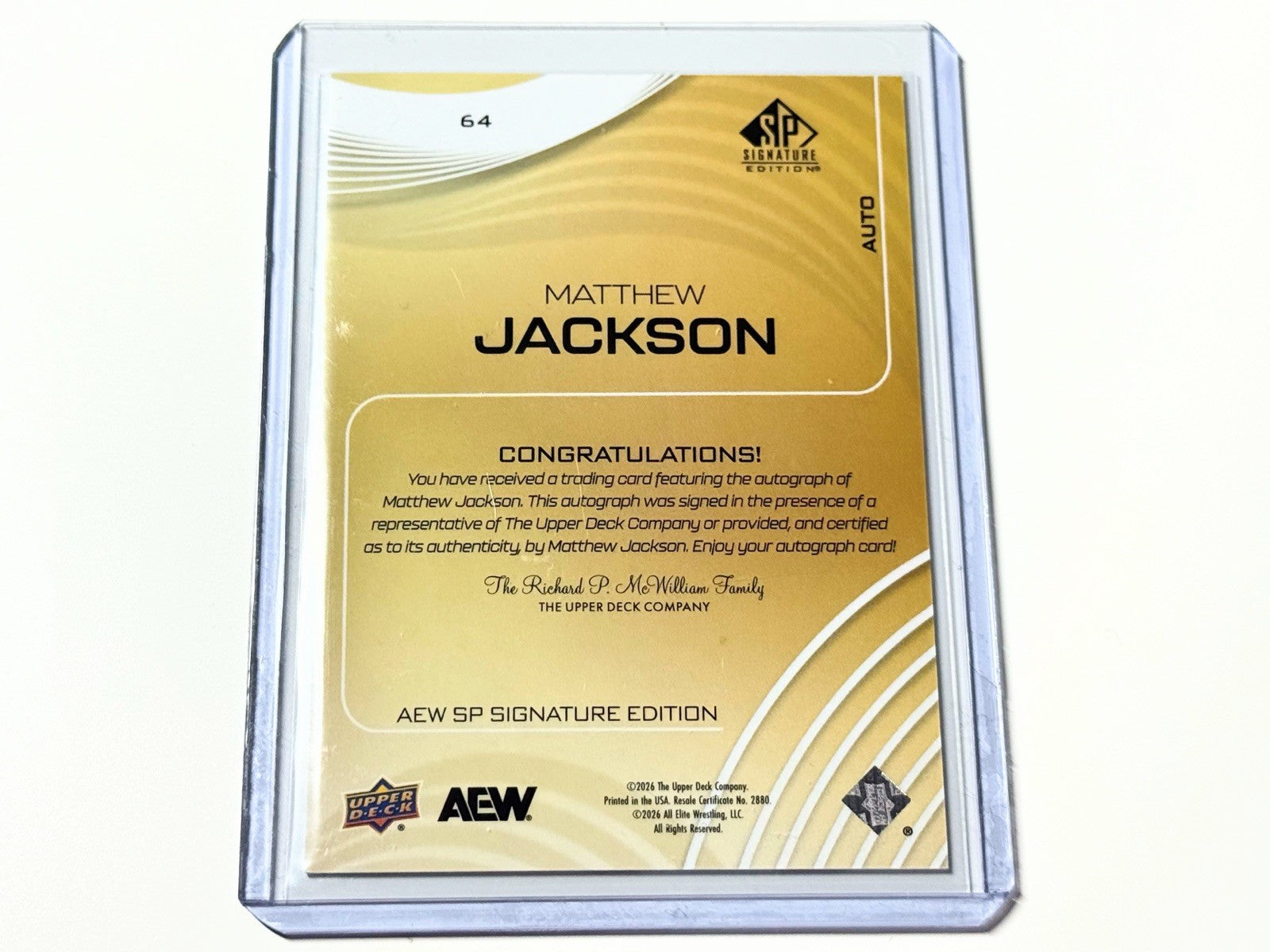 2026 Upper Deck AEW SP Signature Edition Matthew Jackson Autographed Card #64