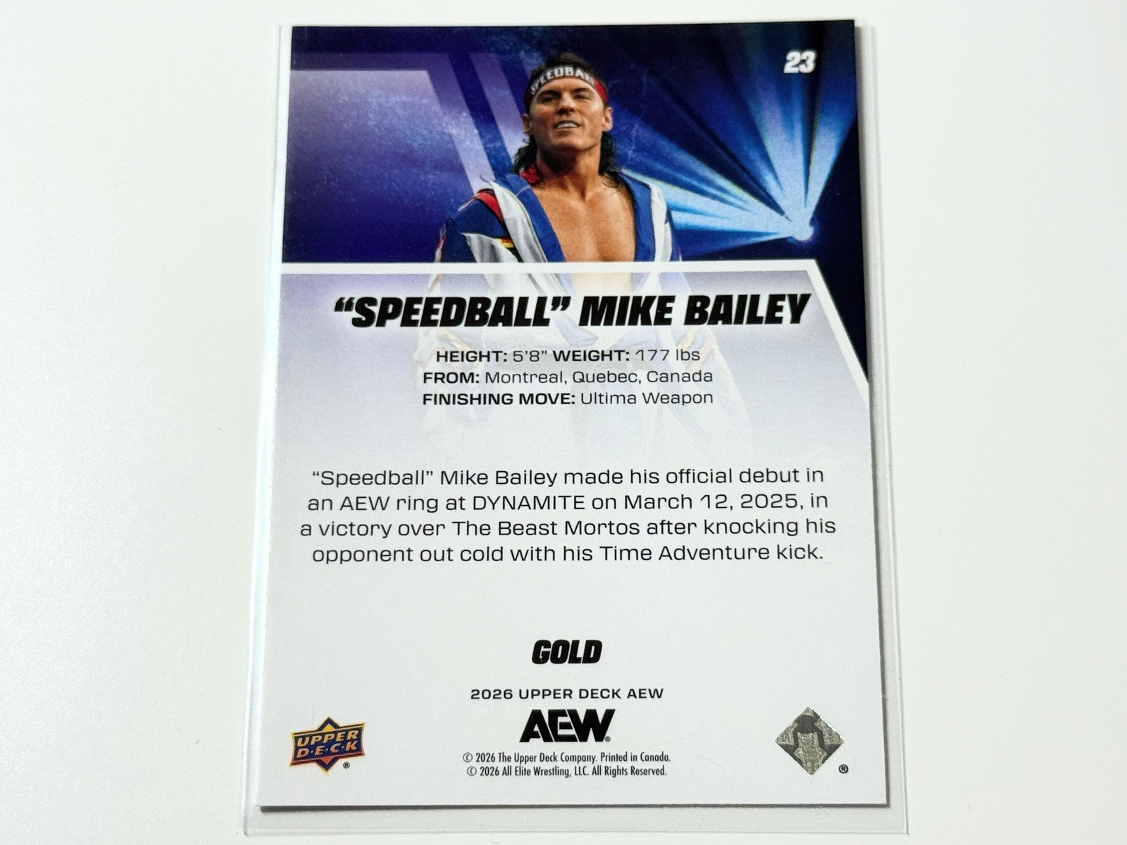 2026 Upper Deck AEW Flagship Speedball Mike Bailey First UD Gold Parallel Card #23