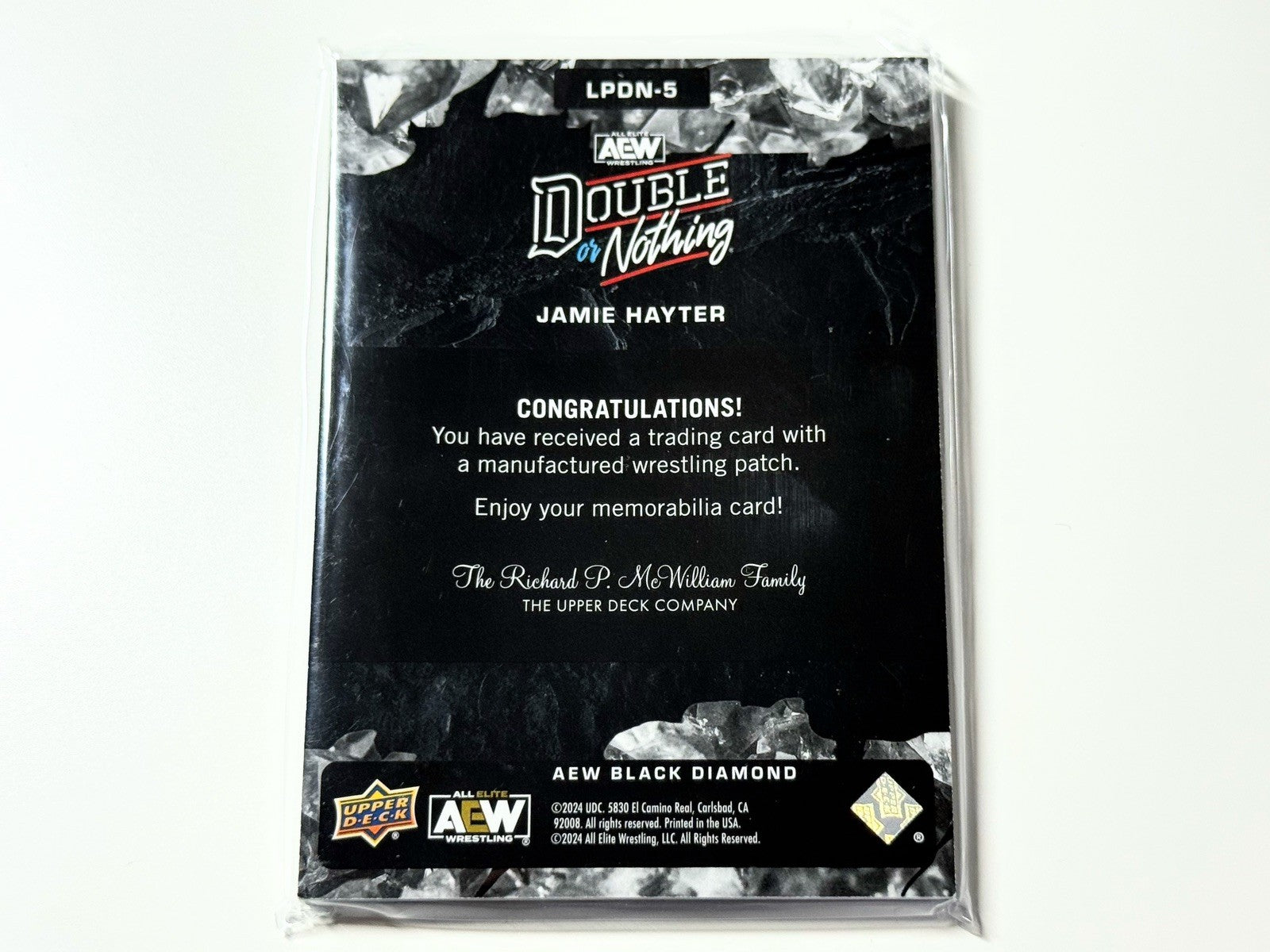 2024 Upper Deck AEW Black Diamond Jamie Hayter Double or Nothing Patch Card LPDN-5