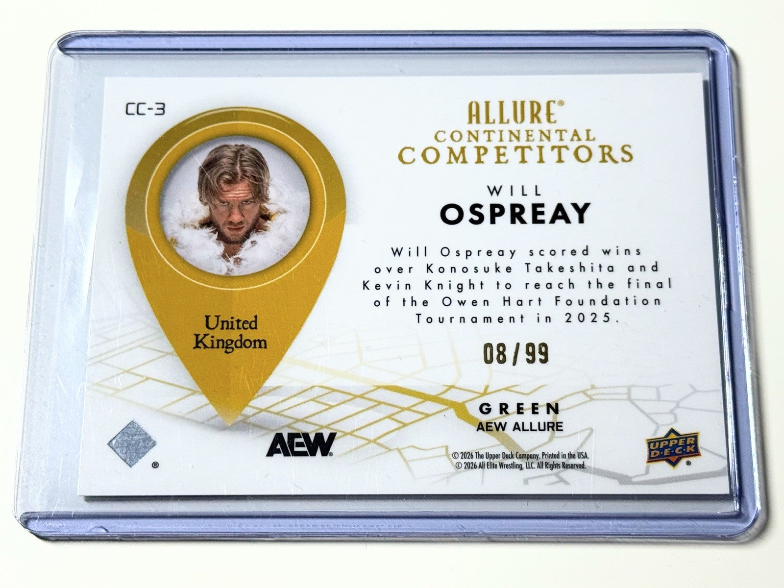 2026 Upper Deck AEW Allure Will Ospreay Continental Competitors Green /99 Card CC-3