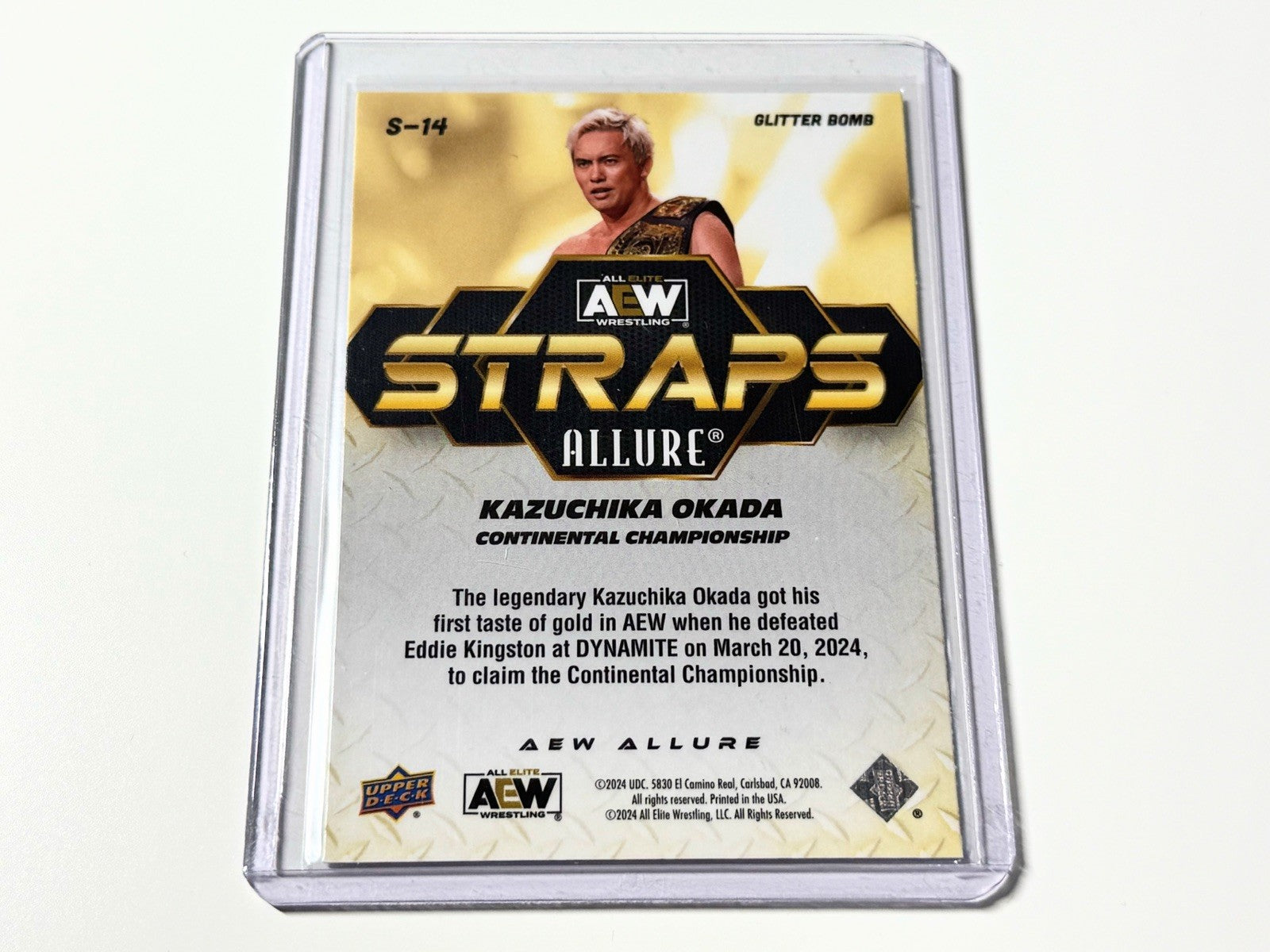 2024 Upper Deck AEW Allure Kazuchika Okada Straps Glitter Bomb Title Card S-14