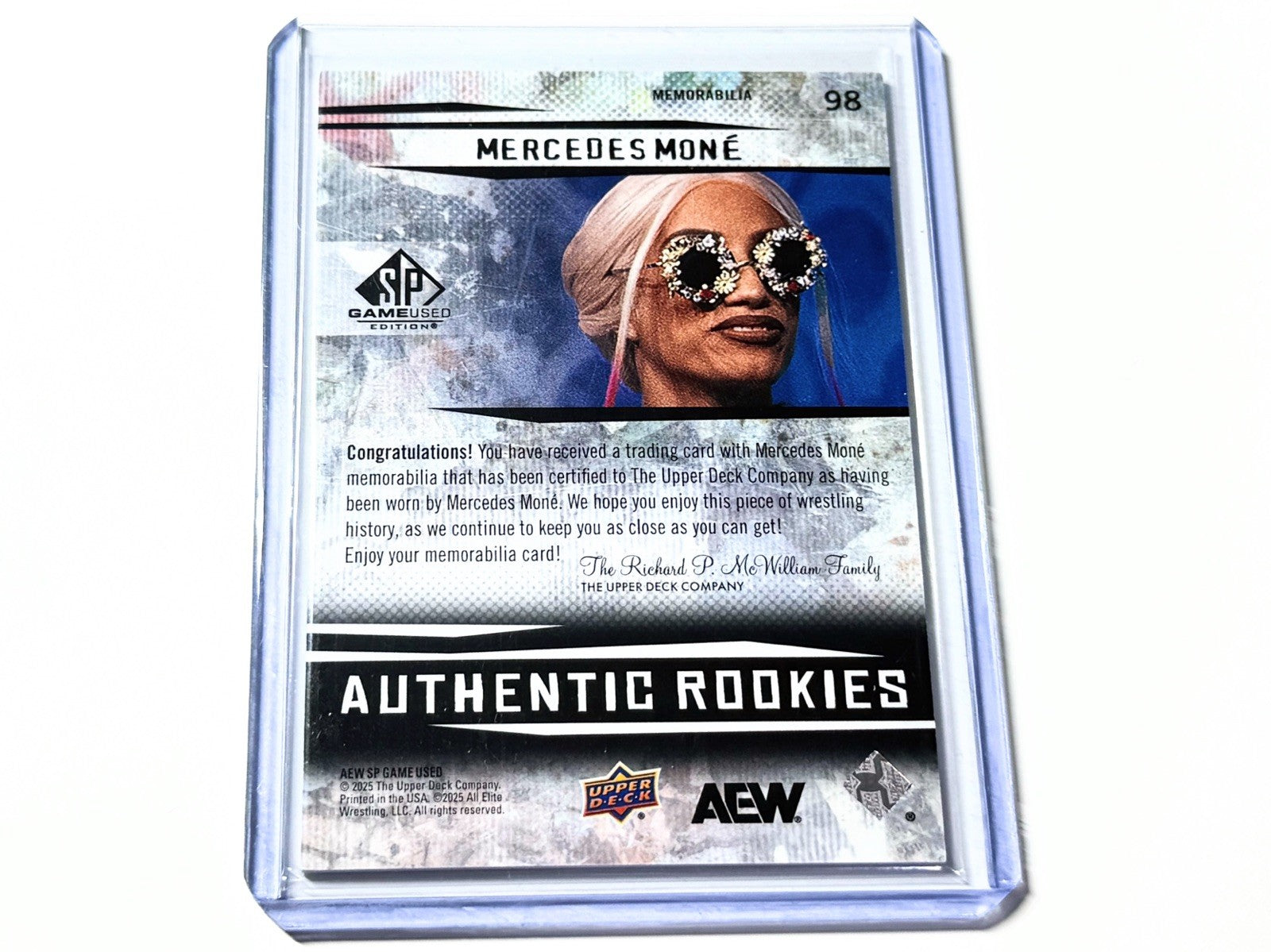 2025 Upper Deck AEW SP Game Used Mercedes Mone Authentic Rookies Memorabilia Relic Card #98